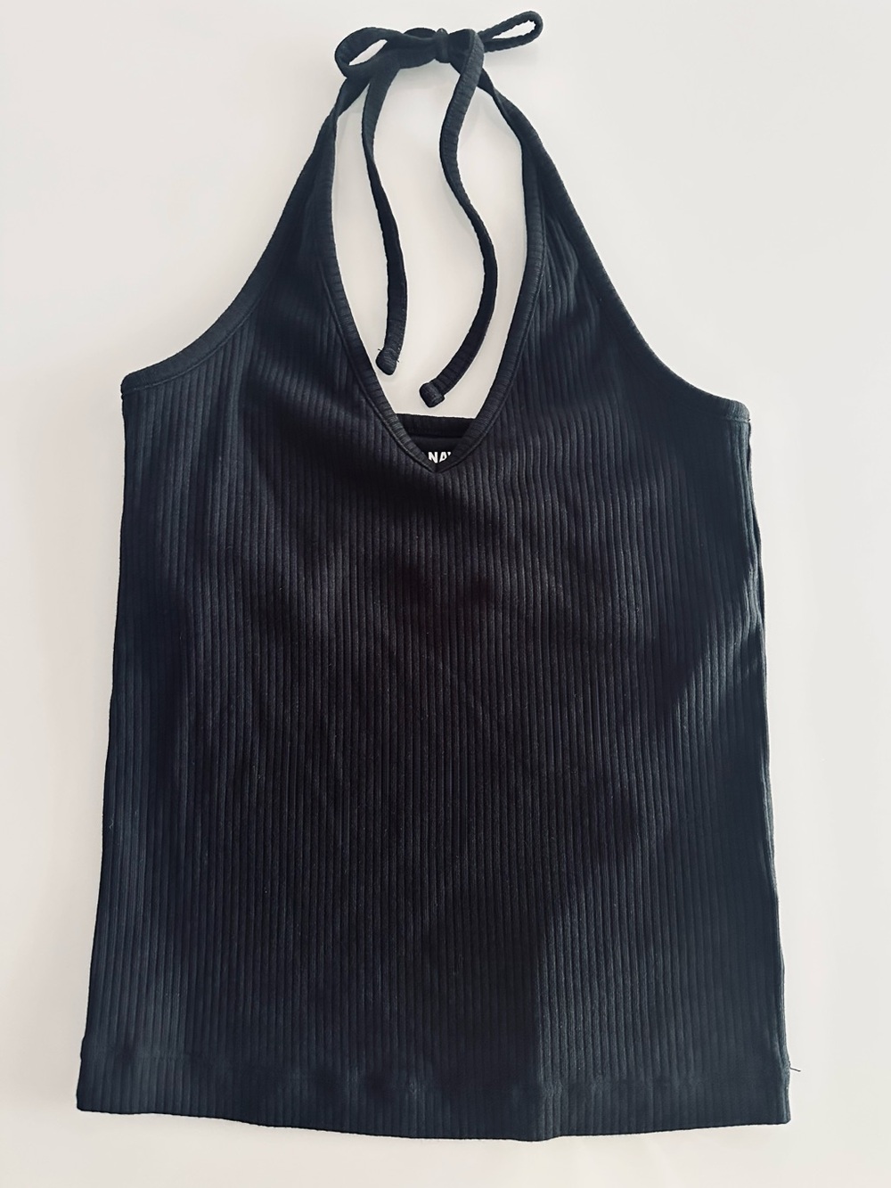 Old Navy Tank Top Women Size Medium Black Ribbed V-Neck Halter Top Y2K - Worn 1x